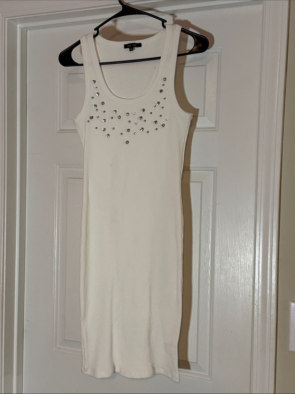 Love Tree White Ribbed Tank Dress with Bead Accents